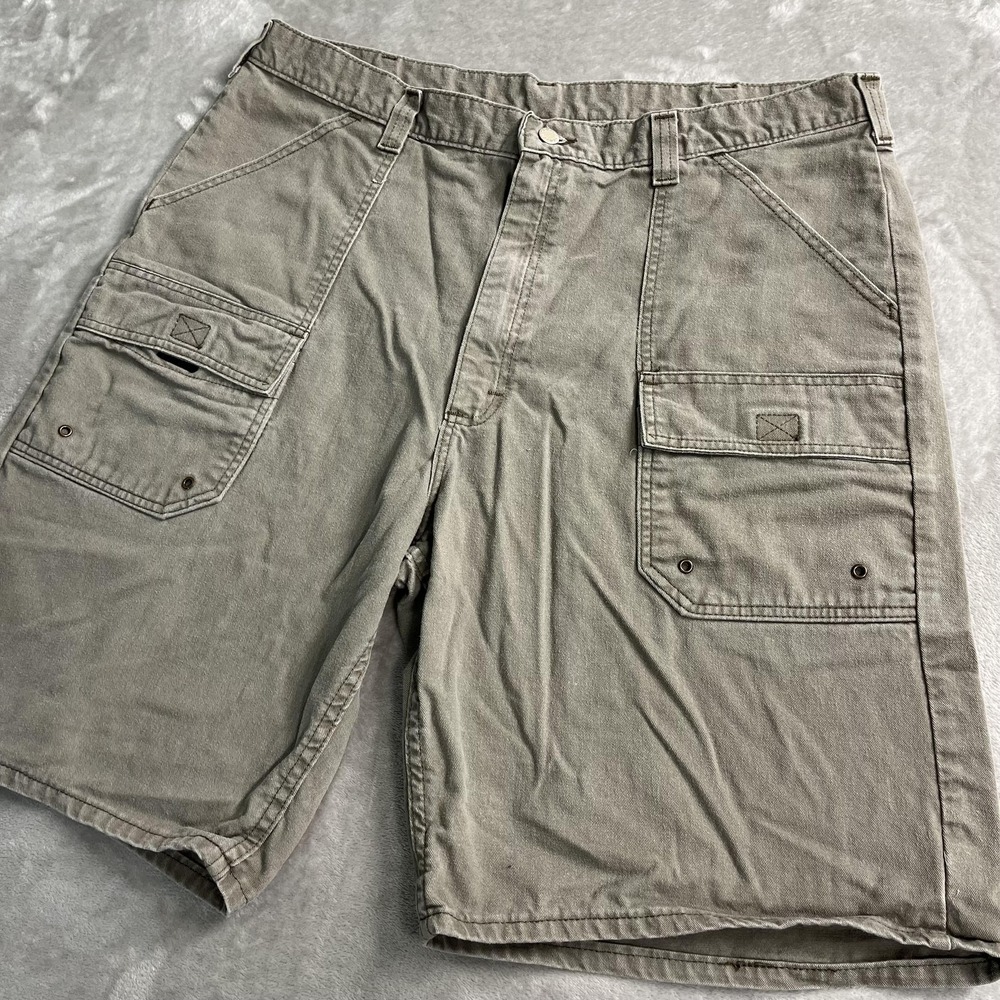 Wrangler Shorts Mens 40 Gray Canvas Cargo Utility Workwear Relaxed Fit Pockets